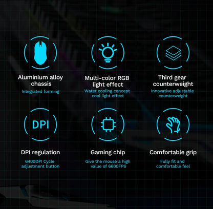 RGB 6400 DPI magnetinė laidinė mechaninė pelė su „pasidaryk pats“ atsvaru, skirta e. sporto žaidimams PC
