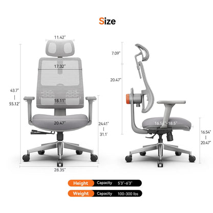 NEWTRAL MAGICH003 Ergonomic Office Chair with Adaptive Lumbar Support, Auto-Following Backrest, Adjustable Headrest, 3D Armrests & Seat Depth