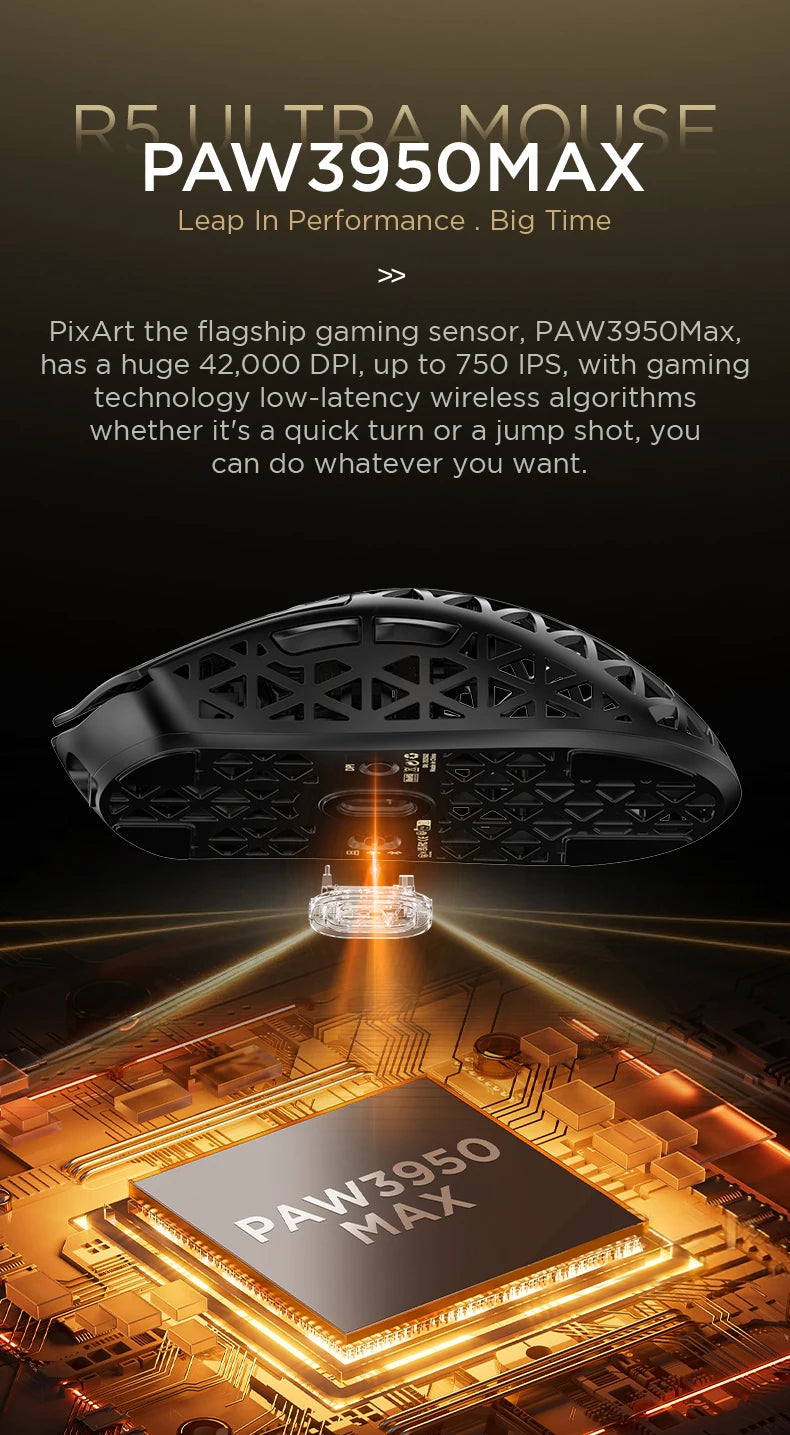 ATTACK SHARK R5 Tri-mode Ultra Wireless Gaming Mouse Carbon Fiber 8K, PAW3950MAX, 8000Hz Wireless Polling Rate, DPI up to 42000