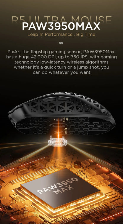 ATTACK SHARK R5 Tri-mode Ultra Wireless Gaming Mouse Carbon Fiber 8K, PAW3950MAX, 8000Hz Wireless Polling Rate, DPI up to 42000