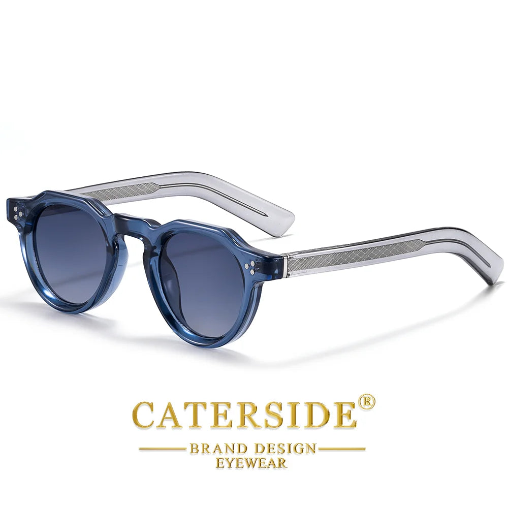 CATERSIDE Retro Round Men's Sunglasses High-Quality Thick Style Women's Outdoor Travel Business Driving Decorative Glasses UV400
