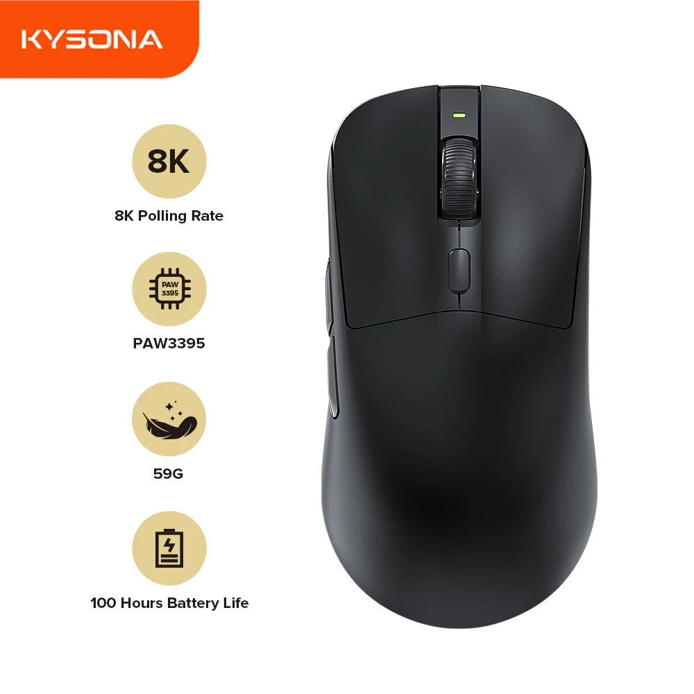 KYSONA M617 Wireless Mouse Ergonomics Tri-mode Rechargeable 2.4G 59g Lightweight E-sports PAW 3395 DPI 26K Gaming Mouse For PC