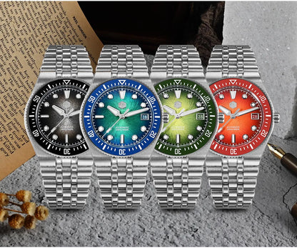 Relógio de mergulho de luxo para homem San Martin 40mm Miyota 9015, mostrador em esmalte sunburst, relógio de pulso mecânico automático, resistente à água 200m, SN0148