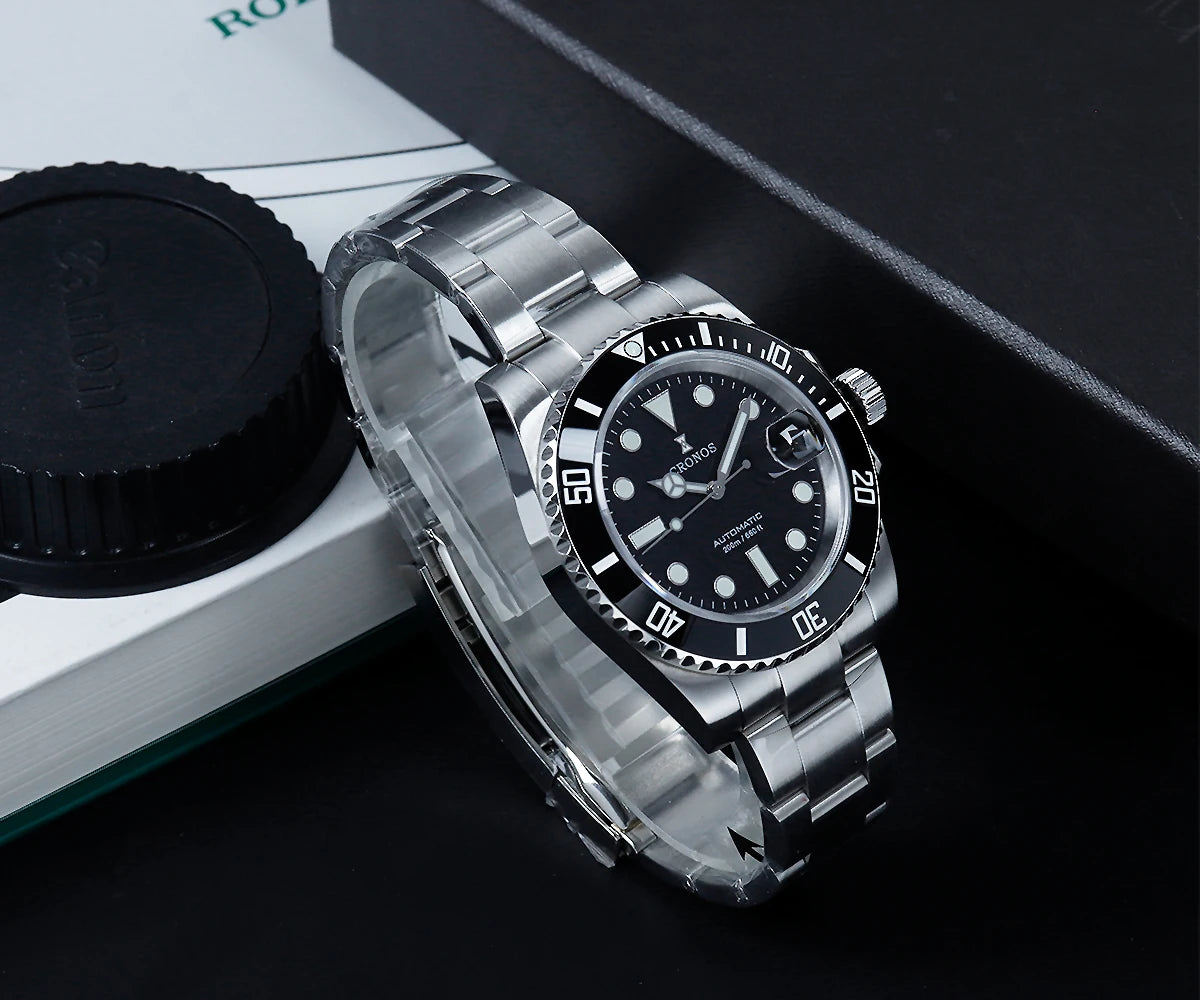 Cronos New 40mm Diver Men Watches Luxury Miyota9015 Automatic Mechanical Watch Sapphire Crytal Waterproof 200m AdjustClasp L6045