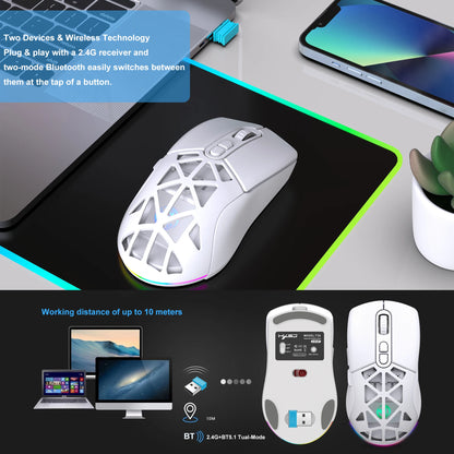 HXSJ T26 Dual Mode Wireless Gaming Mouse, Bluetooth 5.1 & 2.4G Rechargeable Gaming Mouse, 4800 DPI Ergonomic Optical Mouse for Laptop & PC