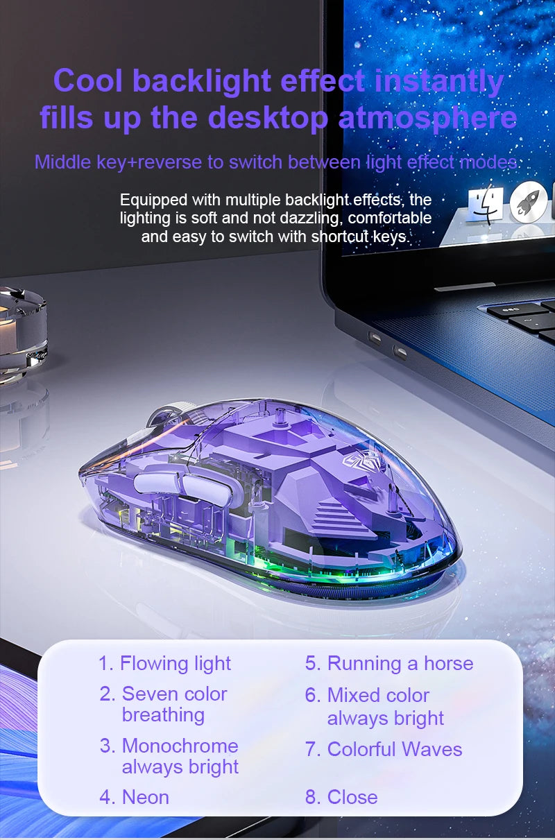 Mouse Bluetooth Wireless AULA SC660, mouse e-sport con connessione trimodale, leggero, ricarica Type-C, per gaming, ufficio, ragazze e ragazzi