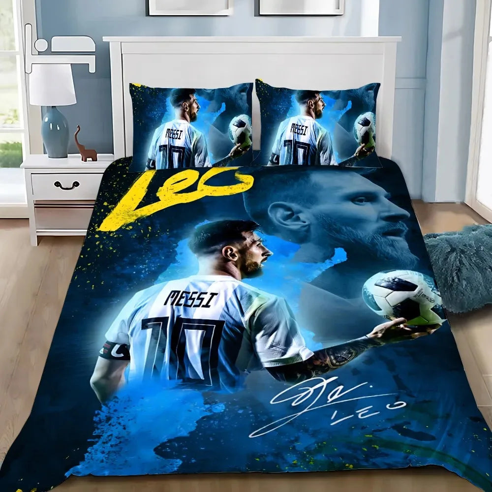 Set de ropa de cama Football Star M-messis con funda nórdica y funda de almohada para adulto, niño y niña, decoración de dormitorio infantil, tamaño individual, doble y grande