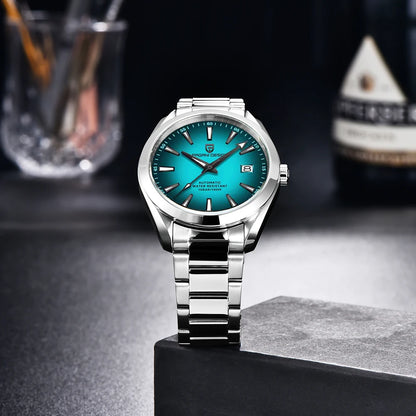 Luxusuhr für Herren von PAGANI DESIGN – Mechanisches Automatikmodell (Kaliber 8215), aus Edelstahl, wasserdicht, mit Datumsanzeige und leuchtenden Zeigern