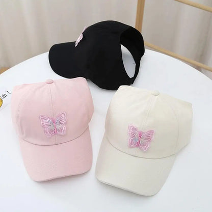 HOT Girl's Summer High Ponytail Cap Quick Drying Sunscreen Visors Kids Empty Top Baseball Cap Adjustable Candy Color Girl's Hat