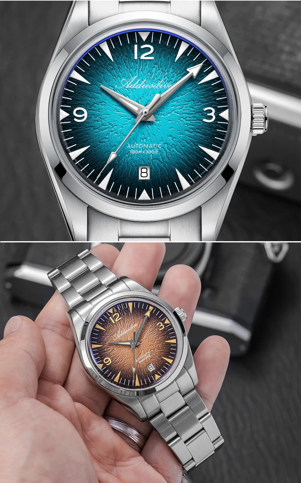 Orologio subacqueo da uomo ADDIESDIVE AD2508 luminoso, impermeabile 100M, in acciaio inossidabile 316L, movimento 8215, automatico meccanico