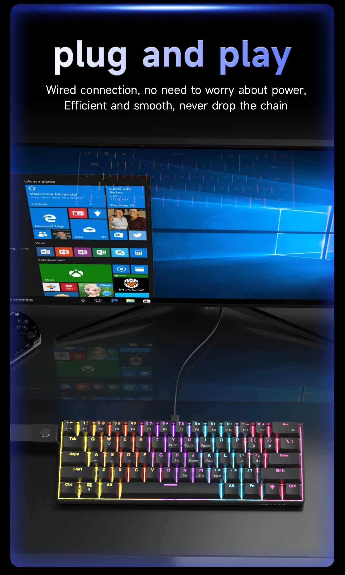Teclado mecânico gaming com fios AJAZZ NK61 60% RGB hot-swappable, 61 teclas, switch vermelho, mini teclado para PC gamer