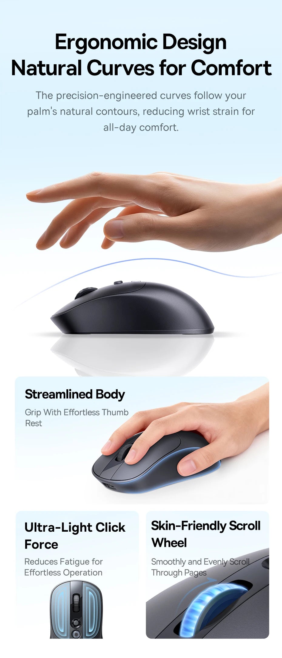 【NOU】Mouse wireless ergonomic Baseus EM2 Bluetooth 5.3 2.4G, încărcare Type-C, ultra-ușor și silențios, cu buton personalizabil