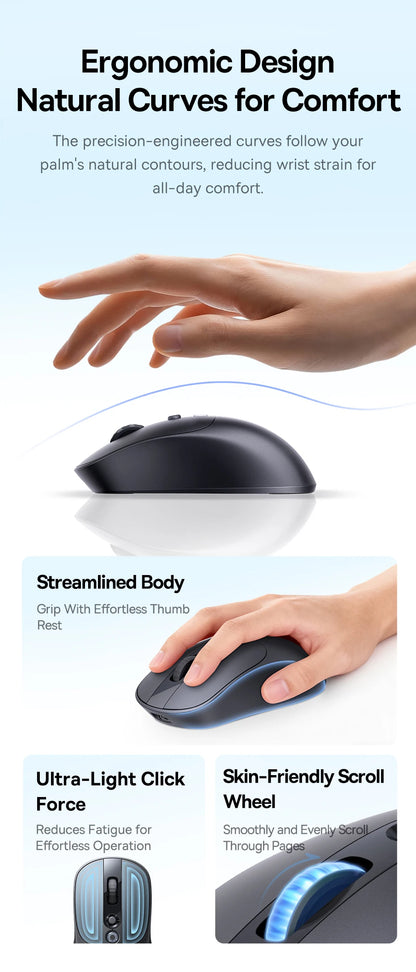 【NOU】Mouse wireless ergonomic Baseus EM2 Bluetooth 5.3 2.4G, încărcare Type-C, ultra-ușor și silențios, cu buton personalizabil