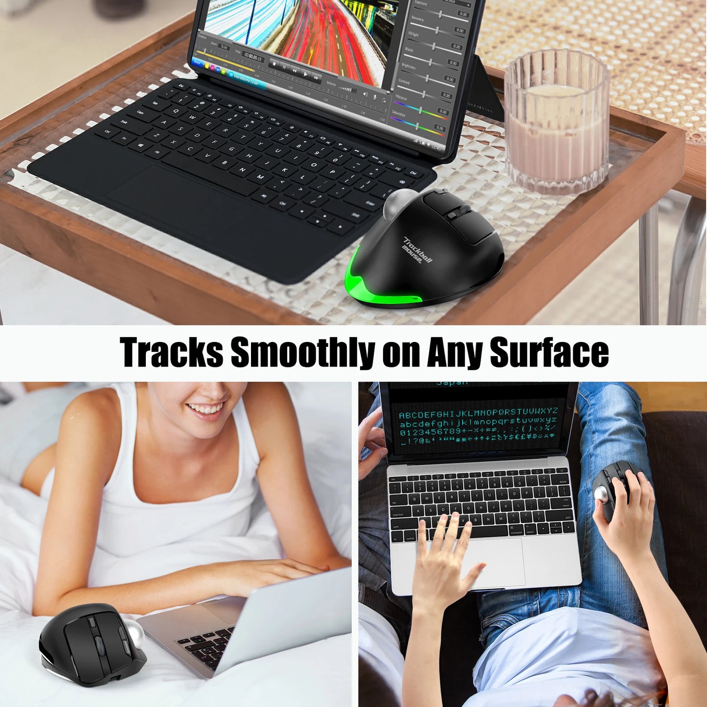Lefon F33 Bluetooth Ergonomic Trackball Mouse, Rechargeable Wireless Trackball Mouse with Bluetooth & 2.4G, 4800 DPI Ergonomic Rollerball Mouse for PC, Office & Drawing