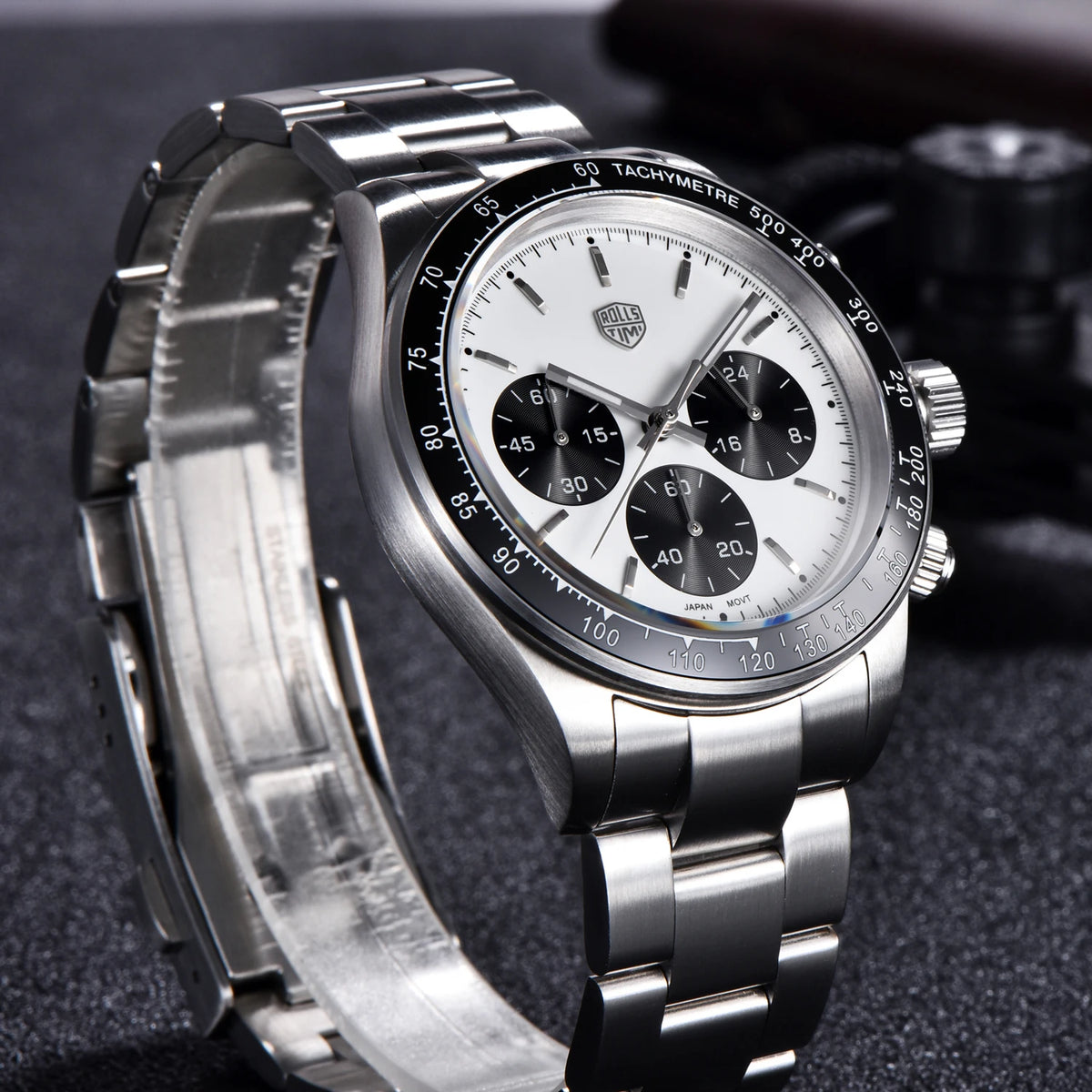 Herreur Rolls Timi Panda – Kvarts-kronograf, luksusmodel, safirglas med antirefleksbehandling, vandtæt, sporty stil