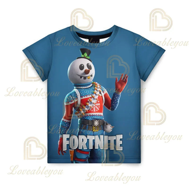 Nova T-shirt de Verão Fortnite para Rapazes, T-shirt Cartoon Gira, Manga Curta, para Homem, Mulher e Criança, T-shirts para Adolescentes, Tops Streetwear