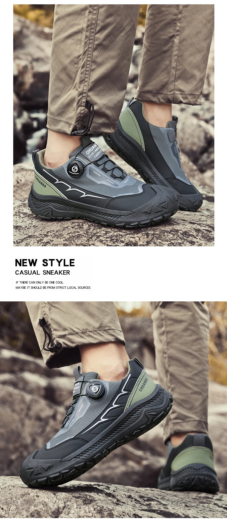 Sneakers da trekking da uomo con fibbia girevole, scarpe da escursionismo con suola spessa per attività all’aperto, scarpe sportive da uomo, comode e antiscivolo, ideali per arrampicata e passeggiate