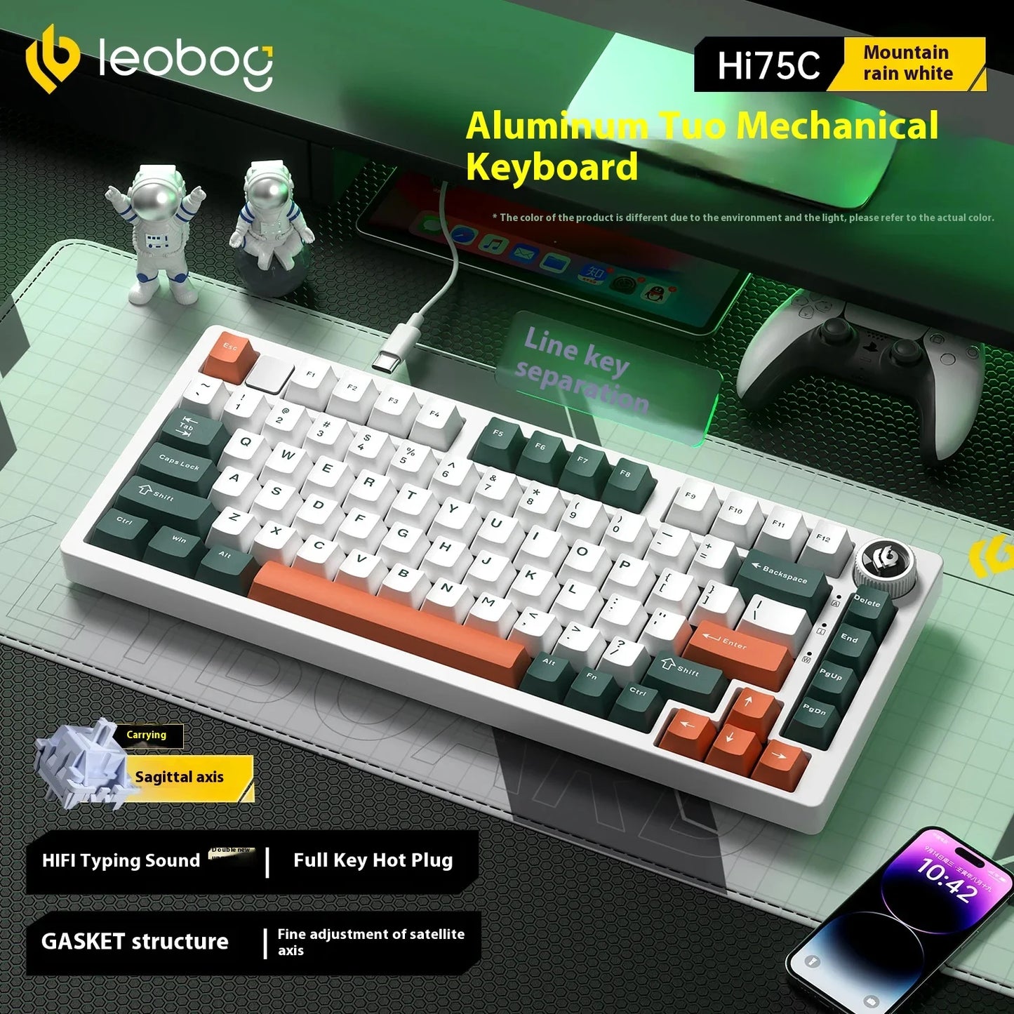 LEOBOG Hi75C Mechanical Wireless Keyboard Aluminium 3-Mode With Knob Hot Swap RGB Gasket Hi75C Gaming Keyboard Customization PC