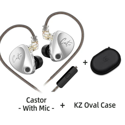 KZ Castor Wired Earbuds Improved Bass HiFi Earphone 2 Dynamic High-end Tunable Balanced Armature In-ear Headphone w/ Accessories