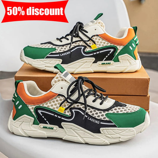 Men's Sports Shoes Summer Mesh Casual Fashion Lace-Up Walking Shoes 2026 New Youth Daily Commuting Comfortable Versatile Sneakers