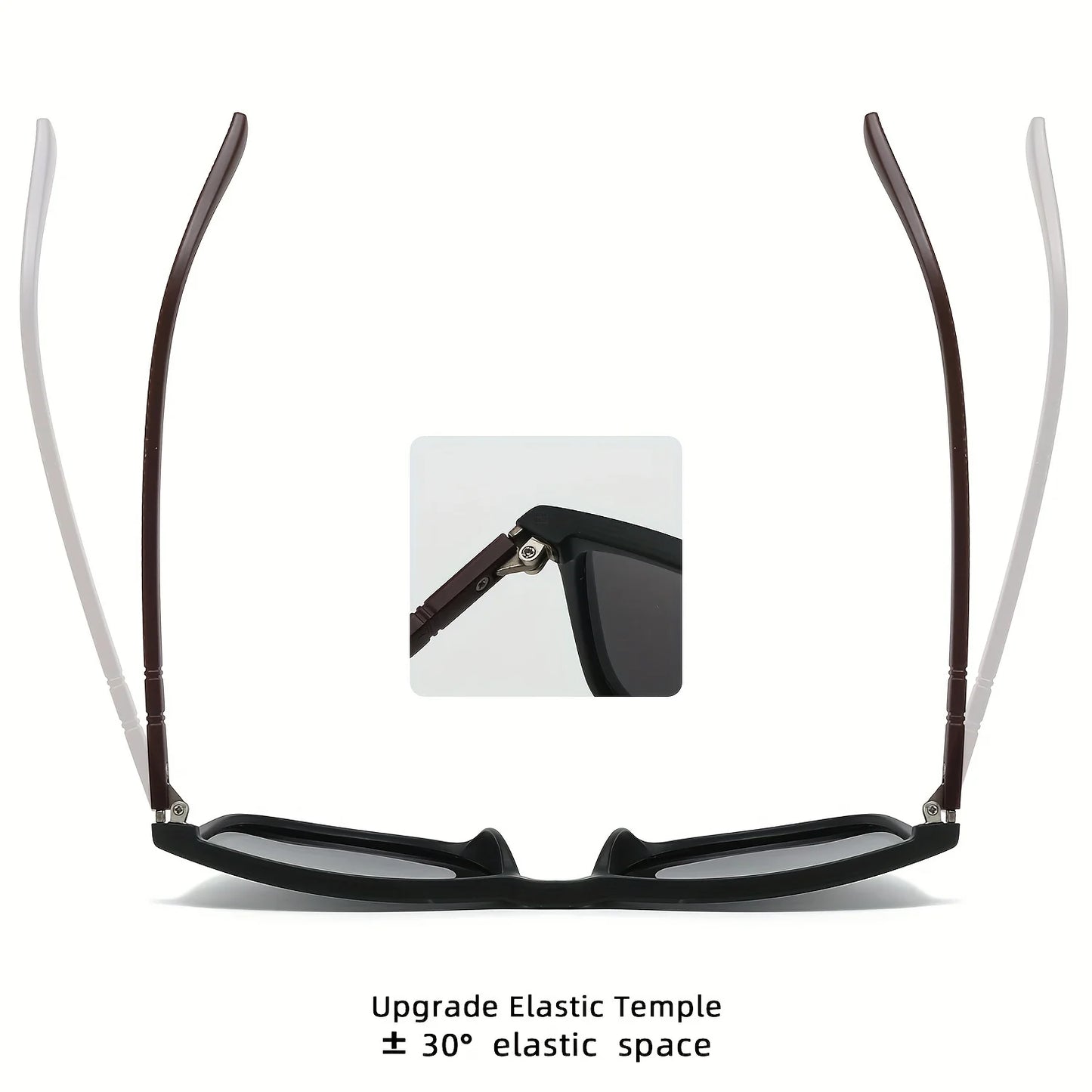 Classic Fashion Square Sunglasses - Lightweight Frame with Red/Green Stripe Temples, UV400 for Travel & Daily Wear