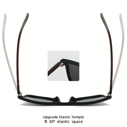 Classic Fashion Square Sunglasses - Lightweight Frame with Red/Green Stripe Temples, UV400 for Travel & Daily Wear
