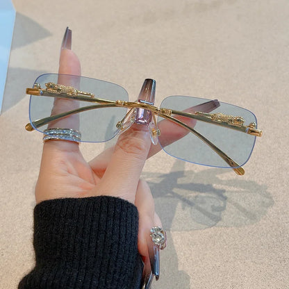 Cycling 12pcs Brand Leopard Rimless Rectangle Sunglasses Fashion Y2K Frameless Sun Glasses Shades for Women Men UV400