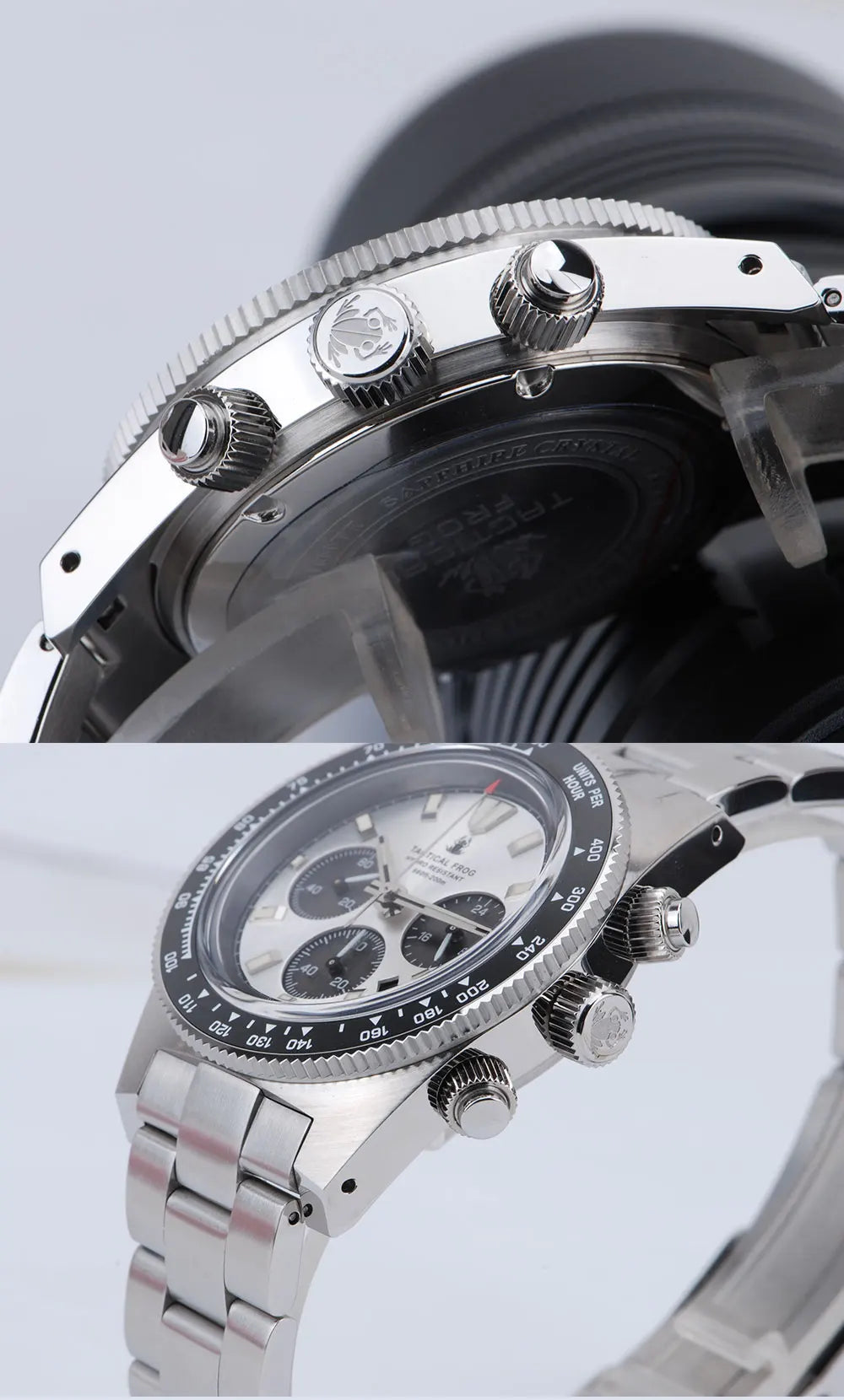 Tactical Frog Men's Business Diving Watch VS75B Quartz Chronograph 316L Steel Sapphire 200M Waterproof C3 Luminous Men's Watch