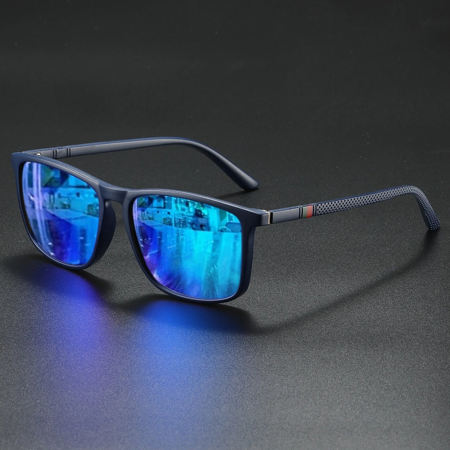 Classic Fashion Square Sunglasses - Lightweight Frame with Red/Green Stripe Temples, UV400 for Travel & Daily Wear