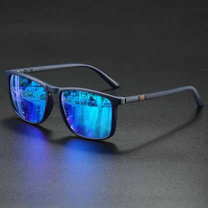 Classic Fashion Square Sunglasses - Lightweight Frame with Red/Green Stripe Temples, UV400 for Travel & Daily Wear