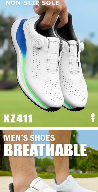 PGM Golf Men’s Sports Sneakers Super Soft Popcorn Midsole Knob Lace Anti-Slip Breathable Golf Shoes