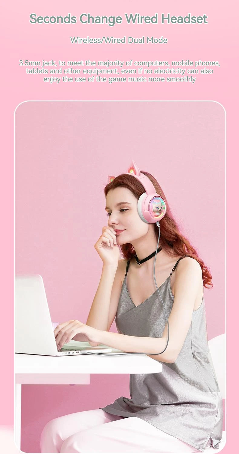 ONIKUMA B5 Wireless Gaimng Headset with Cat Ears Surround Sound Headphone Over-Ear For PC Laptop Games And Music Gamer Headphone