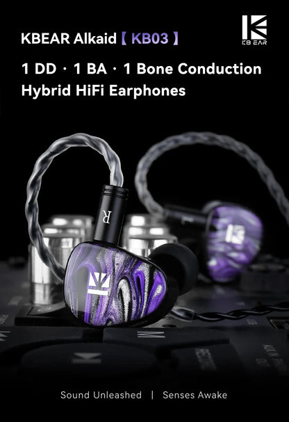 Écouteurs KBEAR KB03 Alkaid HIFI, écouteurs intra-auriculaires trn améliorés avec armature équilibrée Knowles, 1DD + 1BA + 1 à conduction osseuse