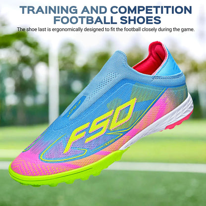 Professional Training TF Soccer Shoes for Men Women Kids PU+Fabric Breathable Wear-Resistant Rubber Sole