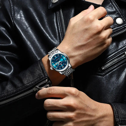 Montre-bracelet homme POEDAGAR de luxe tendance, étanche, en acier inoxydable, lumineuse, avec date et mouvement à quartz.