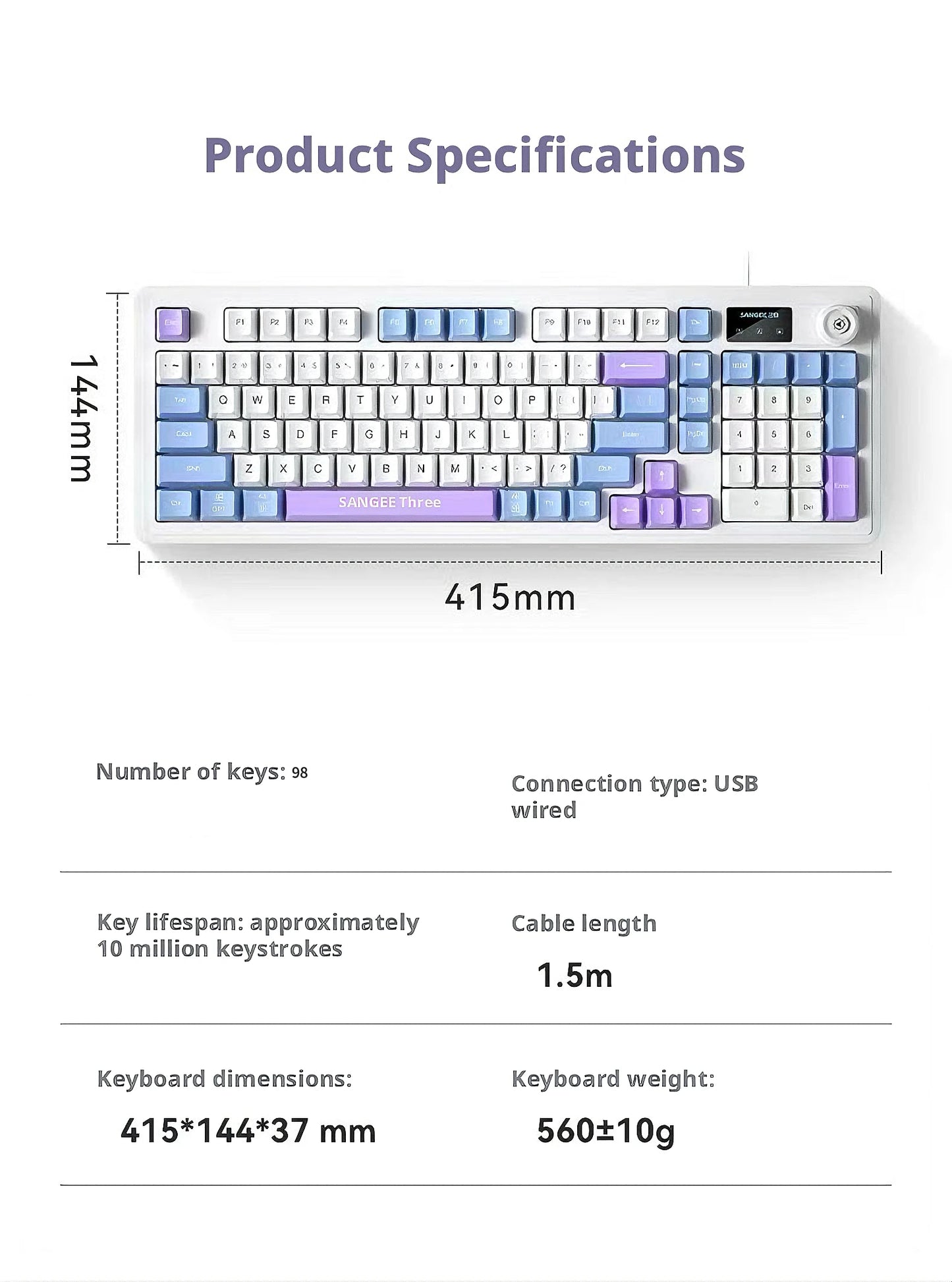 SANGEE Wired 98 Keys Keyboard Mouse Combo with LCD Screen Mechanical Feel RGB Backlit Silent Gaming Office Kit for PC Laptop