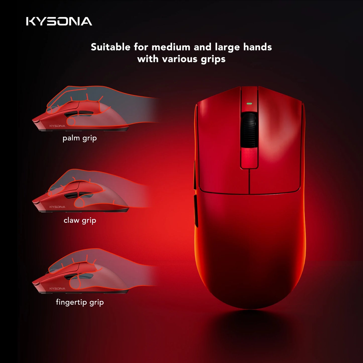 Ratón gaming KYSONA serie Jupiter con cable e inalámbrico, 8Khz, sensor PAW3950, Bluetooth, 46g, recargable, controlador web para PC y portátil