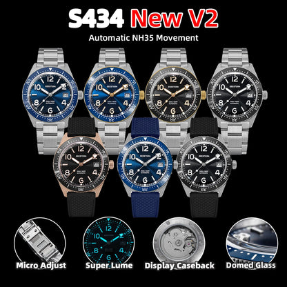 Sugess Diving Watch for Men Automatic Mechanical Wristwatches 20ATM Waterproof Sapphire NH35A Movement BGW9 Luminous New S434-2
