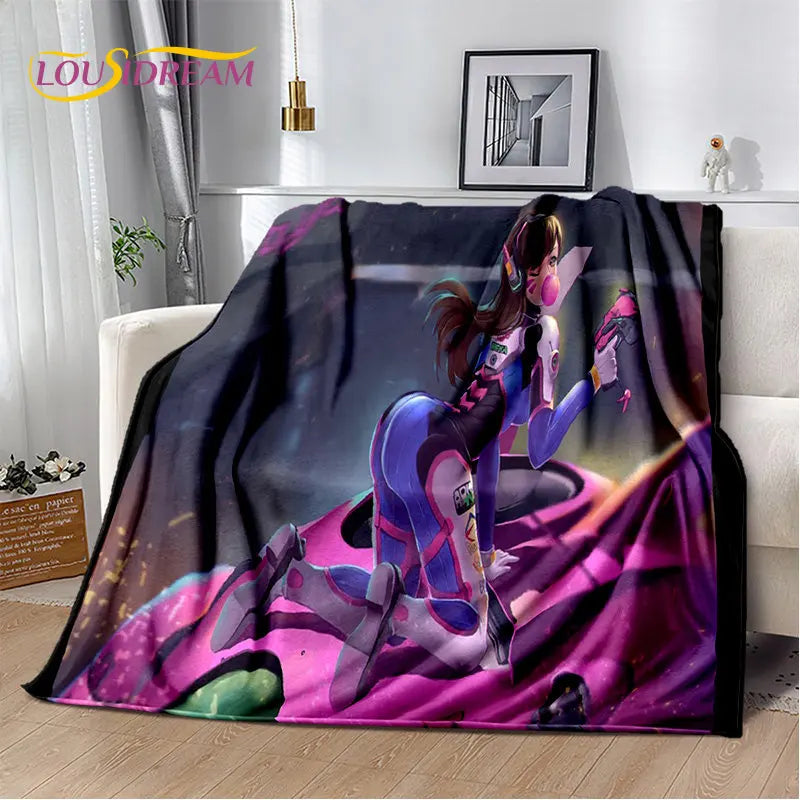 Overwatch Gamer DVA Reaper Manta Macia de Peluche, Manta de Flanela para Sala de Estar, Quarto, Cama, Sofá, Piquenique, Criança, 3D