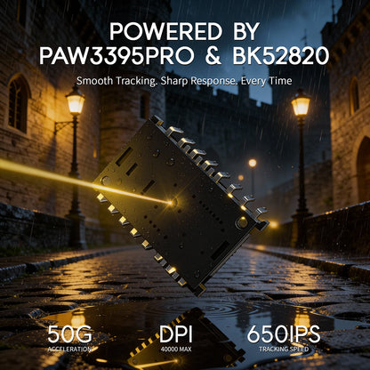 Mouse gaming wireless ultra-ușor MAMBASNAKE M2, senzor PAW3395PRO 40000 DPI, fibră de carbon 41g, tri-mod