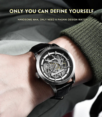 PAGANI DESIGN Business Man Watch Luxury Skeleton Hollow Leather Men's Wristwatch New Mechanical Male Clock