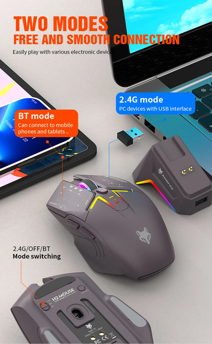 Mouse wireless Bluetooth dual-mode XUNSVFOX H2 con effetti di illuminazione RGB, per laptop, gaming e ufficio, ricarica magnetica