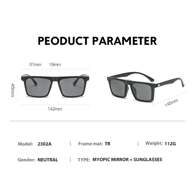 Myopia Polarized Magnet Sunglasses Women Men Clip On Glasses Square Optic Spectacle 6 In 1 Eyeglass Frames -0.5 TO -10