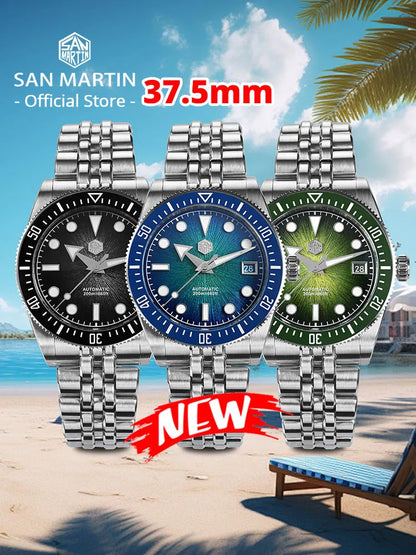 Relógio de mergulho de luxo para homem San Martin 40mm Miyota 9015, mostrador em esmalte sunburst, relógio de pulso mecânico automático, resistente à água 200m, SN0148