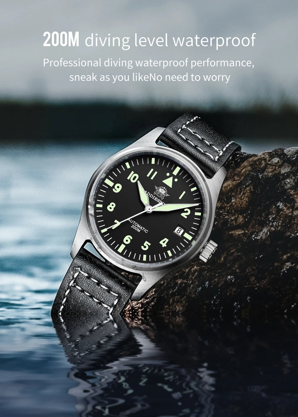 ADDIESDIVE Watches For Men C3 Super Luminous 200m Waterproof Japan 8215 316L Stainless Automatic Mechanical Watch