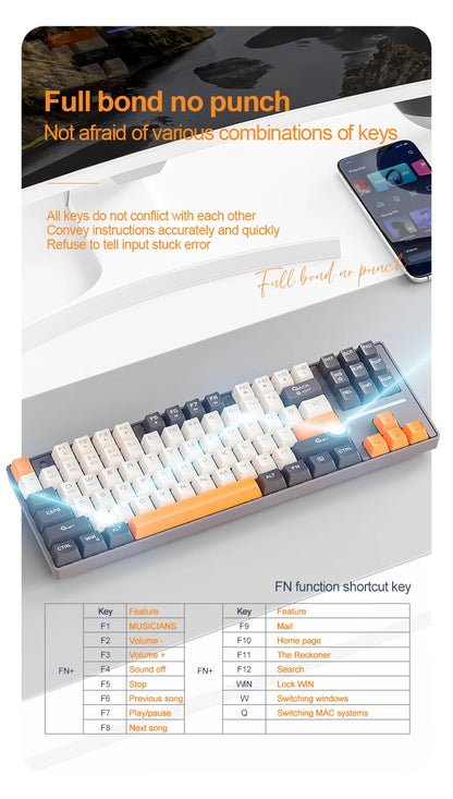 Teclado mecánico inalámbrico Bluetooth SMAILWOLF MK87 para gaming e-sports, teclas completas, hot-swap, teclado personalizable