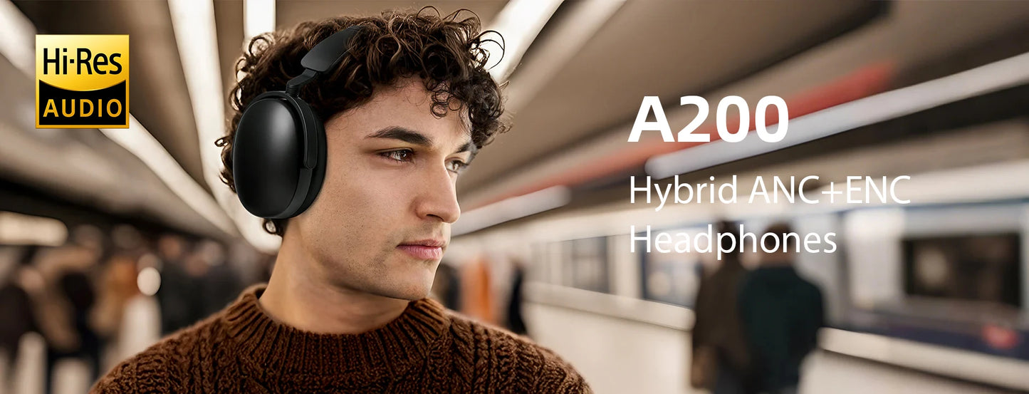 Auriculares inalámbricos Bluetooth 5.4 Oneodio SuperEQ A200 con ANC – Auriculares circumaurales con cancelación de ruido, micrófono ENC, audio Hi-Res y control desde app