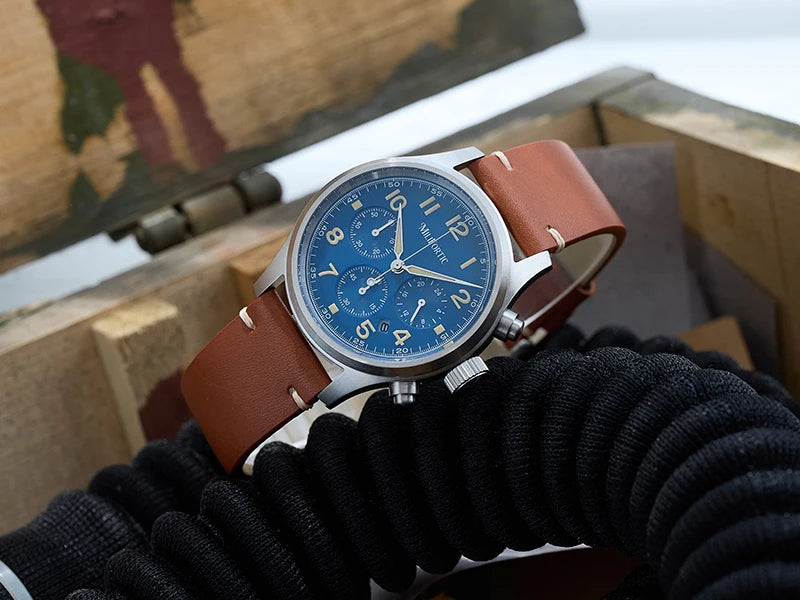 Milifortic 39MM Men's Solar Chronograph M069 Sapphire Crystal VS75 Stainless Steel Case Military Style Quartz Wristwatches