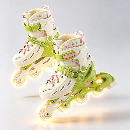 Patins em Linha para Rapaz, Pretos, Tamanho Ajustável, Rosa para Rapariga, Rollerblades Desportivos para Criança, Alta Velocidade, Novos, LED Luminoso, Profissionais