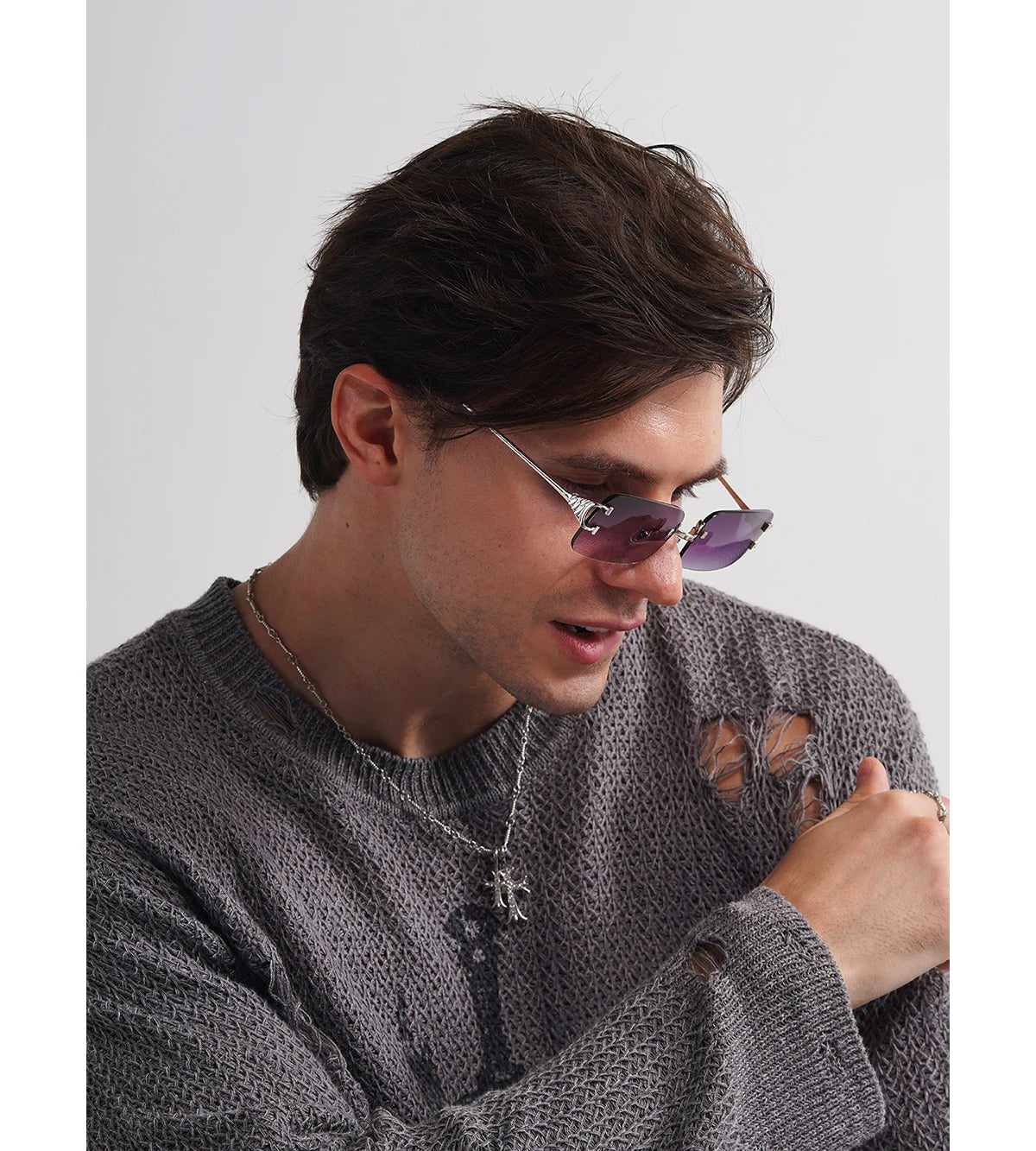 Ruiao 2026 rimless sunglasses UV400 fashion square metal glasses for men women designer man's brand sun shades for outdoor